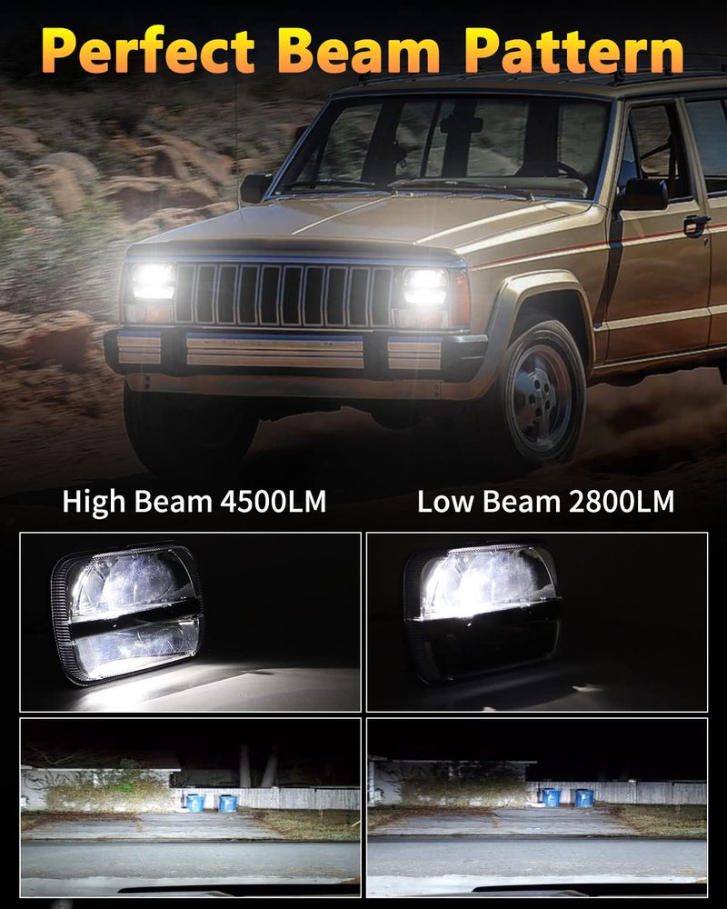 BICYACO 1 Pair 105W Rectangular 5x7/ 6x7 Inch Led Headlight High Low Beam Headlamp Compatible with Jeep Wrangler YJ Cherokee XJ Kenworth T300 1997-2010 Replacement H6054 H5054 H6054LL 69822 6052 6053 - Image 3